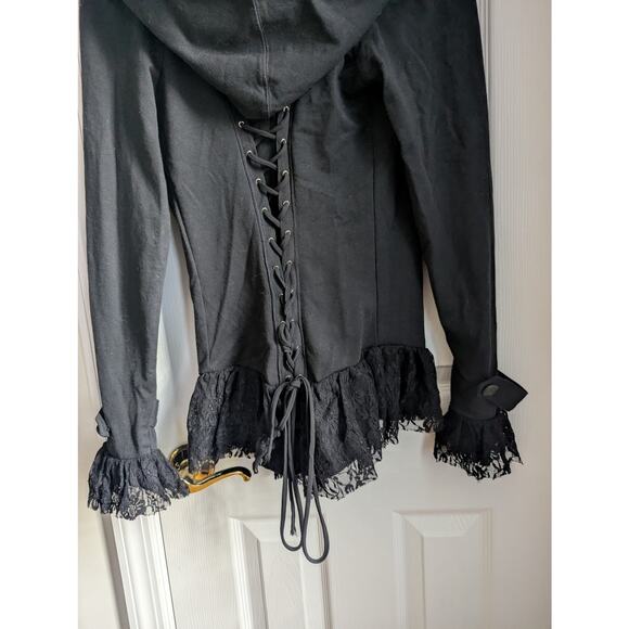 Midnight Hour Corset Hoodie Size L Red Hood Vampire Goth Lace Black Whimsygoth - Picture 5 of 13